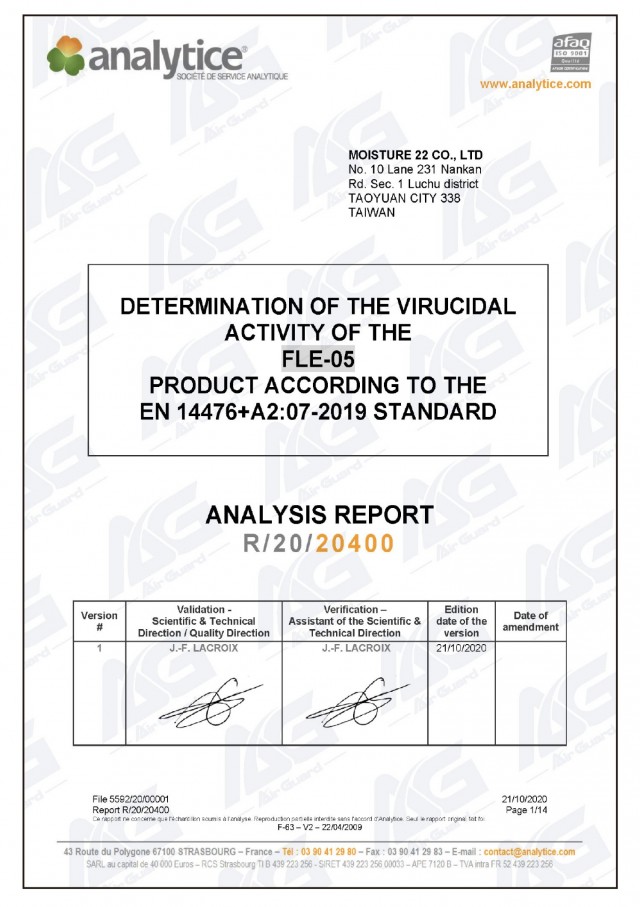 Cover Analytice Virucial activity effectiveness test report